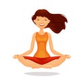 Young woman, girl practicing yoga in lotus pose. Meditation, relax concept. Cartoon vector illustration