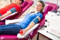 Young woman giving blood