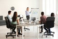 Young woman giving presentation during business meeting in office Royalty Free Stock Photo