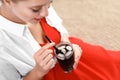 Young woman with glass of cola. Refreshing drink