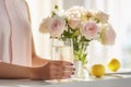 Young woman with glass of water, hydration, detox, diet, close- up bright photography. Generative AI Royalty Free Stock Photo