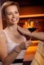 Young woman with glass of wine Royalty Free Stock Photo