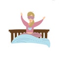 Young woman goes to bed or waking up. Blond girl yawning and sleepy. Female character in the dressing for sleep with