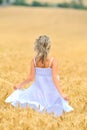 Young woman in golden wheat field Royalty Free Stock Photo