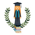 Young woman graduating with books avatar character