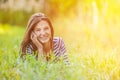 Young woman grass lying Royalty Free Stock Photo