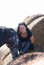 Young woman and gray horse portrait Royalty Free Stock Photo