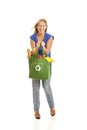 Young woman with green recycled grocery bag