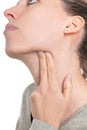 young woman gropes her lymph nose, concept influenza or lymphadentitis