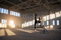 Young woman gymnast doing acrobatic exercise in gym Royalty Free Stock Photo