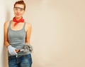 Young woman with hammer in hands Royalty Free Stock Photo