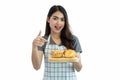 Young asian woman hand holding hamburger on white background Royalty Free Stock Photo