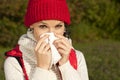 Young woman with handkerchief and flu Royalty Free Stock Photo