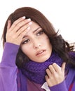 Young woman with handkerchief having cold. Royalty Free Stock Photo