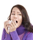 Young woman with handkerchief having cold. Royalty Free Stock Photo