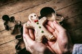 Christmas gingerbread man cookie with forms Royalty Free Stock Photo