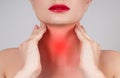 Young woman has sore throat touching the neck Royalty Free Stock Photo