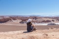 Young woman in hat admiring american landscape of untouched nature with unique landscape with copy space Royalty Free Stock Photo