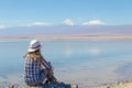 Young woman in hat admiring american landscape of untouched nature with unique landscape with copy space Royalty Free Stock Photo