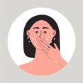 Young woman have problem with belching, she holding hand near her mouth. Burping girl. Funny flat vector medical