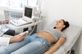 Young woman having 4D ultrasound scan. Ultrasound imaging,examination of the abdomen