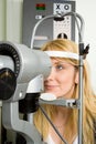 Young woman having eye test