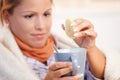 Young woman having flu drinking tea feeling bad Royalty Free Stock Photo