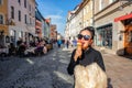 Young Woman having fun and enjoy to eating ice cream in Fussen,Germany Royalty Free Stock Photo