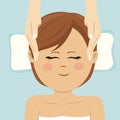 Young woman having head massage in spa. Top view Royalty Free Stock Photo