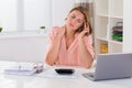 Woman Having Neckache At Desk