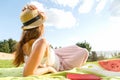 Young woman having picknic in park Royalty Free Stock Photo