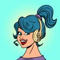 a young woman with headphones with a headset, a gamer streaming or an online support operator