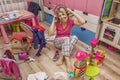 Young woman in headphones in a mess room