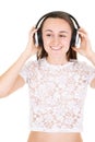 Young woman with headphones singing happy cute beauty teenager Royalty Free Stock Photo