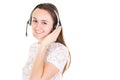 Young woman helpline operator smil portrait in call center Royalty Free Stock Photo