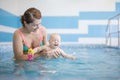 Young woman and her baby daughter in indoor swimming pool Royalty Free Stock Photo