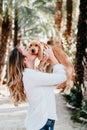 young woman and her cute puppy of cocker spaniel outdoors in a park Royalty Free Stock Photo