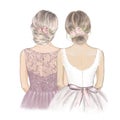 Young woman with her mother side by side. Hand drawn illustration Royalty Free Stock Photo