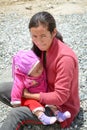 Young woman and her son at Tibetan village in Ladakh, India Royalty Free Stock Photo