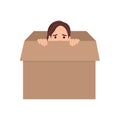 Young woman hiding in a carton box Royalty Free Stock Photo