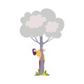 Young Woman Hiding and Peeking Behind White Tree Vector Illustration