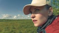 Young woman hiker outdoor enjoying the view of nature Royalty Free Stock Photo