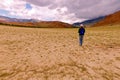 Young woman hiking Altai