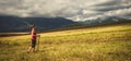 Young woman hiking in the mountains Royalty Free Stock Photo