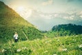 Young Woman hiking outdoor Travel Lifestyle concept Royalty Free Stock Photo