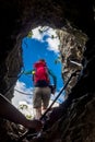 Woman On Hiking Trail At Cave Exit In Steinwandklamm In Austria