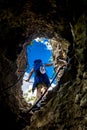 Woman On Hiking Trail At Cave Exit In Steinwandklamm In Austria