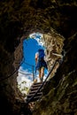 Woman On Hiking Trail At Cave Exit In Steinwandklamm In Austria