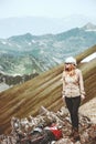 Young Woman hiking Travel Lifestyle concept Royalty Free Stock Photo