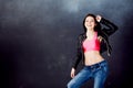 Young woman hip hop dancer on the background Royalty Free Stock Photo